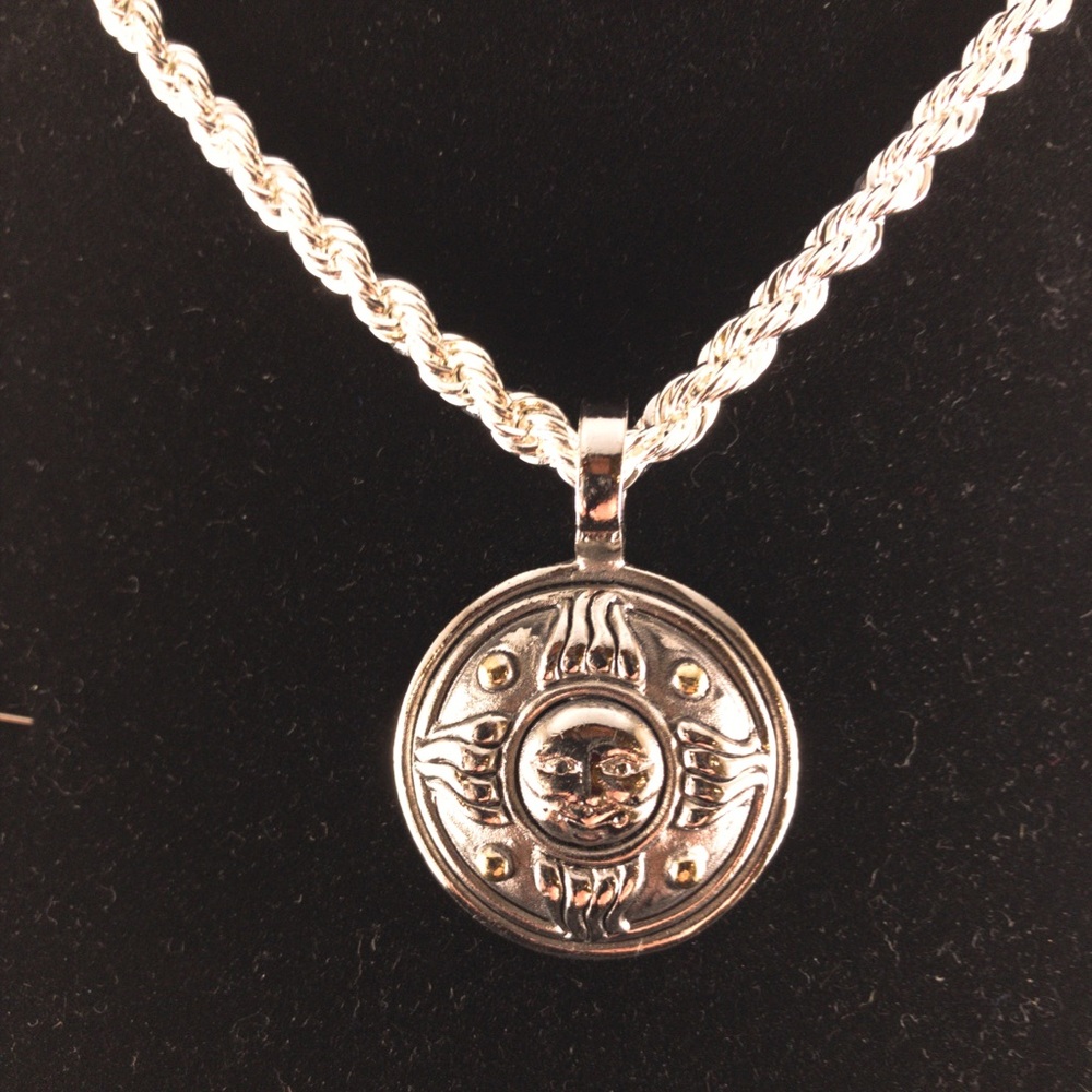 Sterling Sun-Face pendant w/ diamond-cut chain
